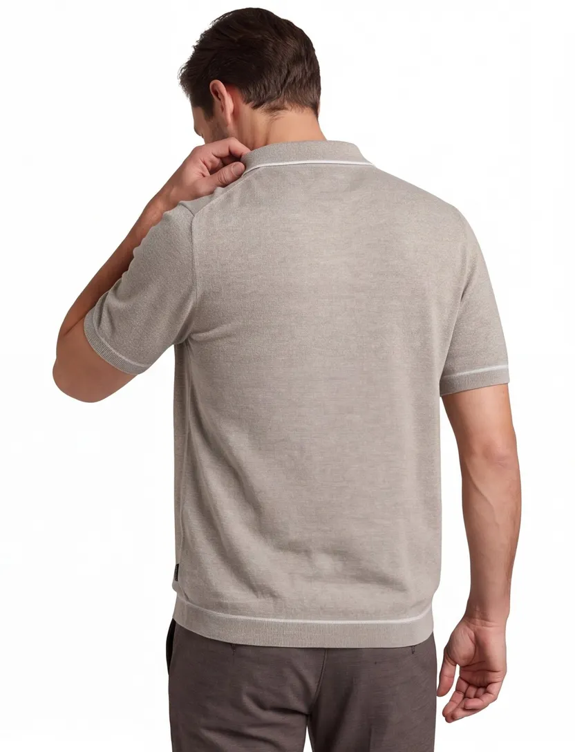 katoenen Bugatti polo beige met rits wijde fit