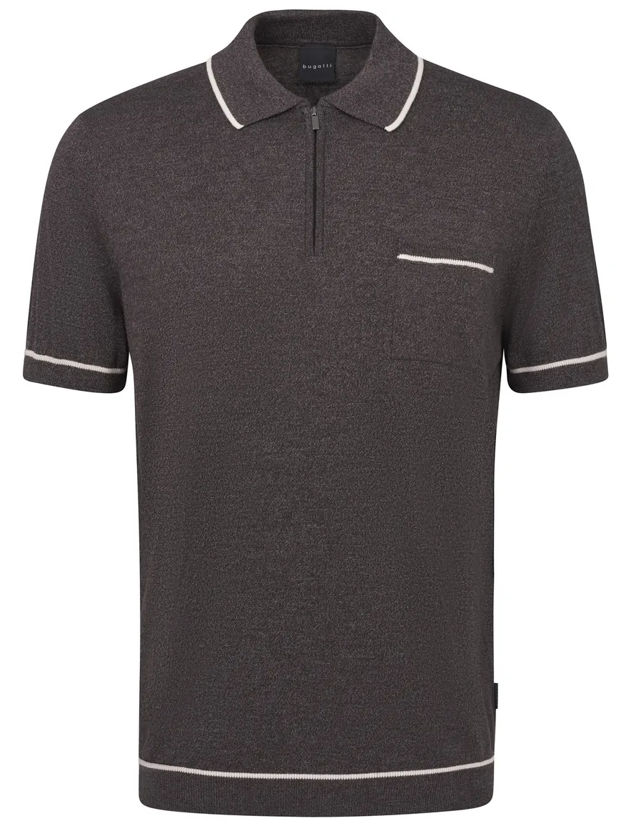 Bugatti polo bruin met rits katoen & acryl