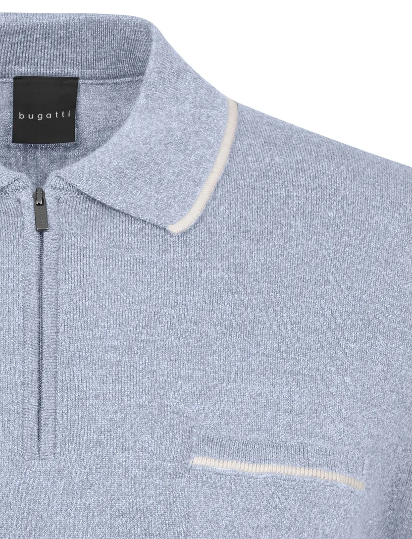katoenen Bugatti polo lichtblauw met rits wijde fit