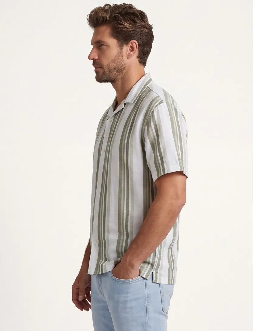 linnen casual overhemd korte mouw Jack & Jones groen