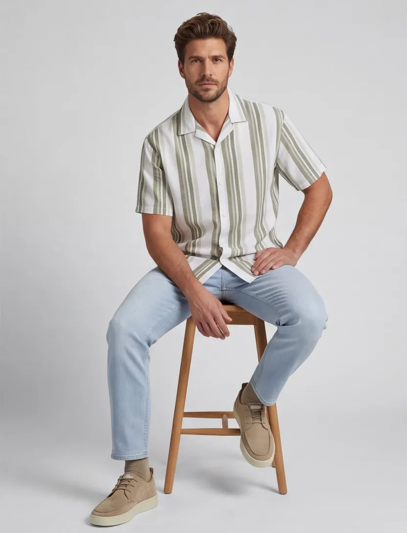 linnen casual overhemd korte mouw Jack & Jones groen