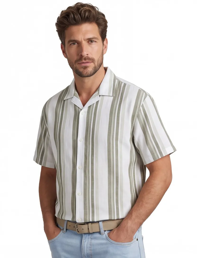 linnen casual overhemd korte mouw Jack & Jones groen