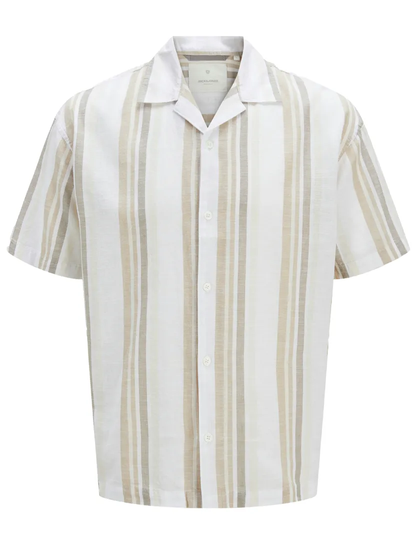 casual gestreept overhemd korte mouw Jack & Jones beige