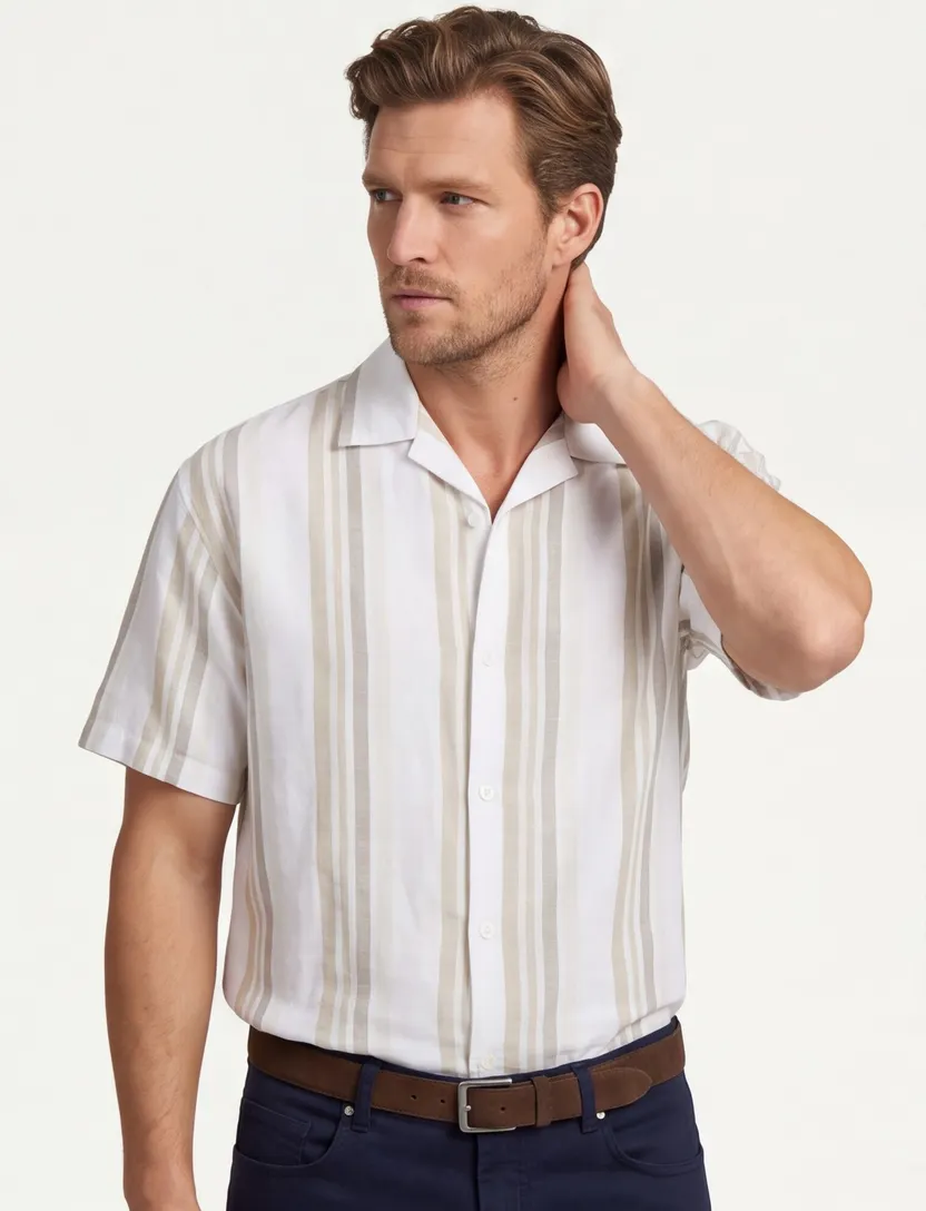 casual gestreept overhemd korte mouw Jack & Jones beige