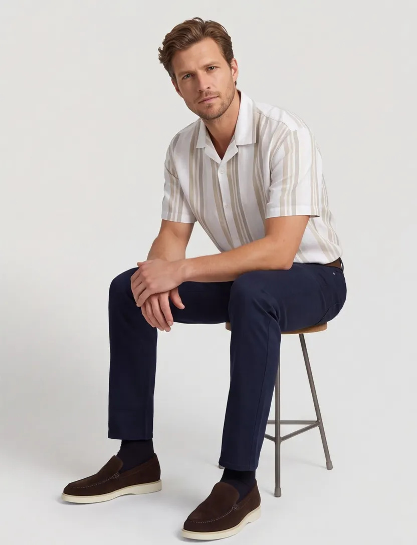 casual gestreept overhemd korte mouw Jack & Jones beige
