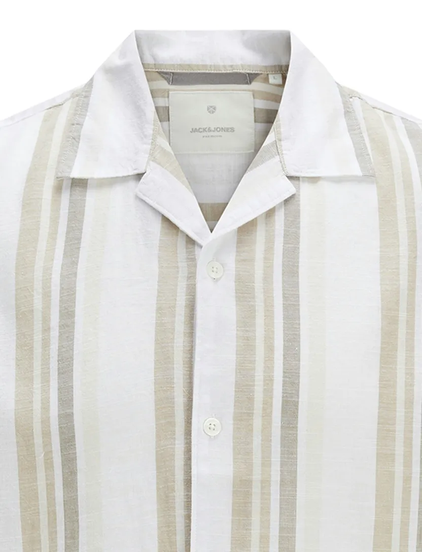 casual gestreept overhemd korte mouw Jack & Jones beige