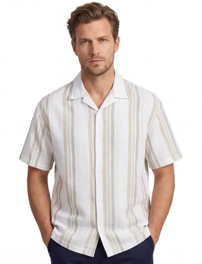 Jack & Jones casual gestreept overhemd korte mouw Jack & Jones beige