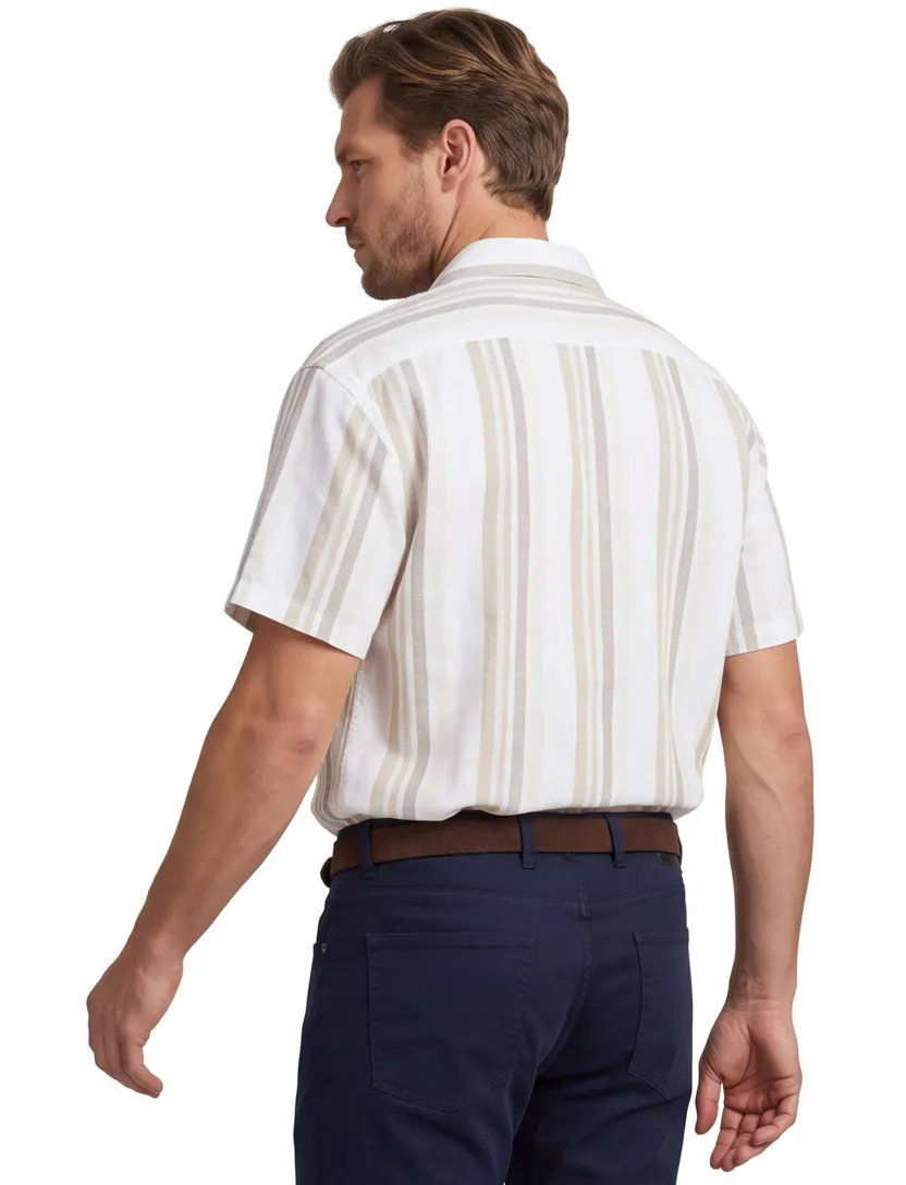 casual gestreept overhemd korte mouw Jack & Jones beige