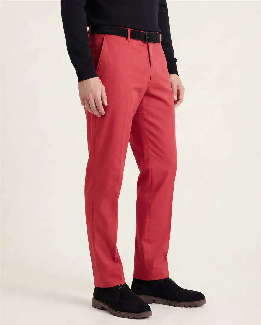 Hiltl pantalon flatfront rood effen normale fit katoen