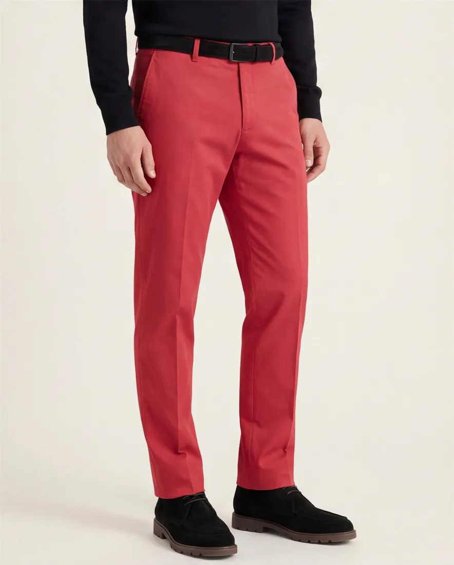 Hiltl pantalon flatfront rood effen normale fit katoen