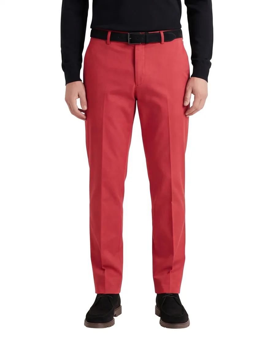 Hiltl pantalon flatfront rood effen normale fit katoen