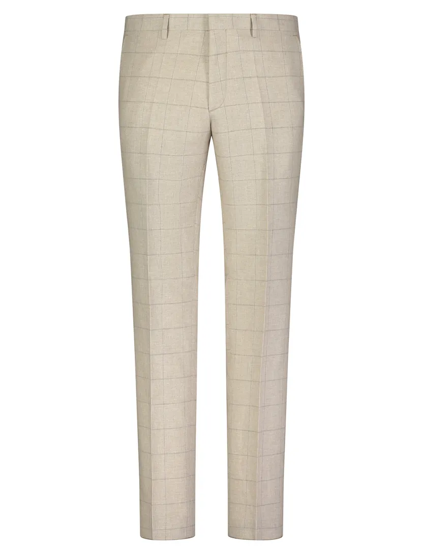 Roy Robson pantalon geruit beige slim fit katoen