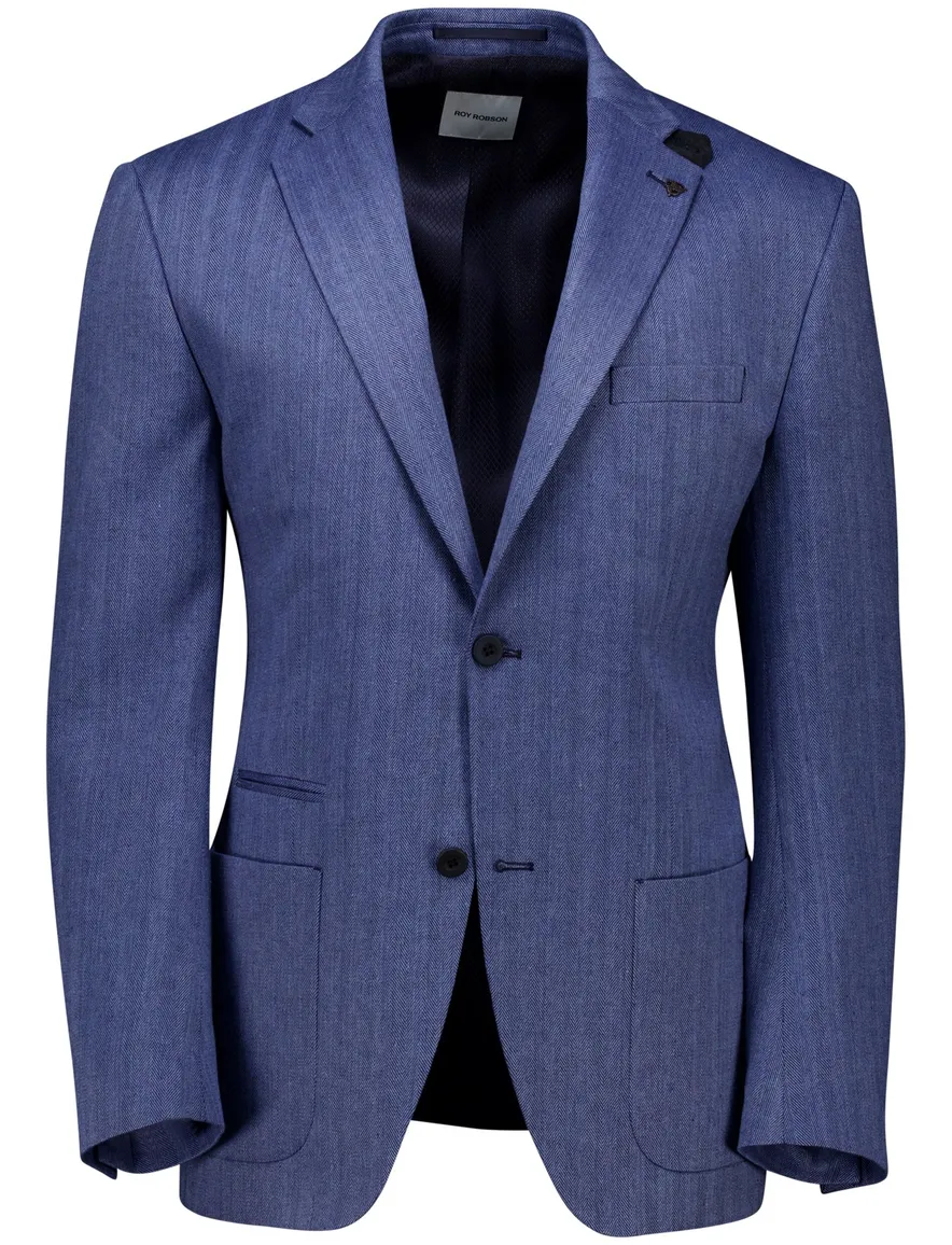 Roy Robson colbert blauw effen regular fit