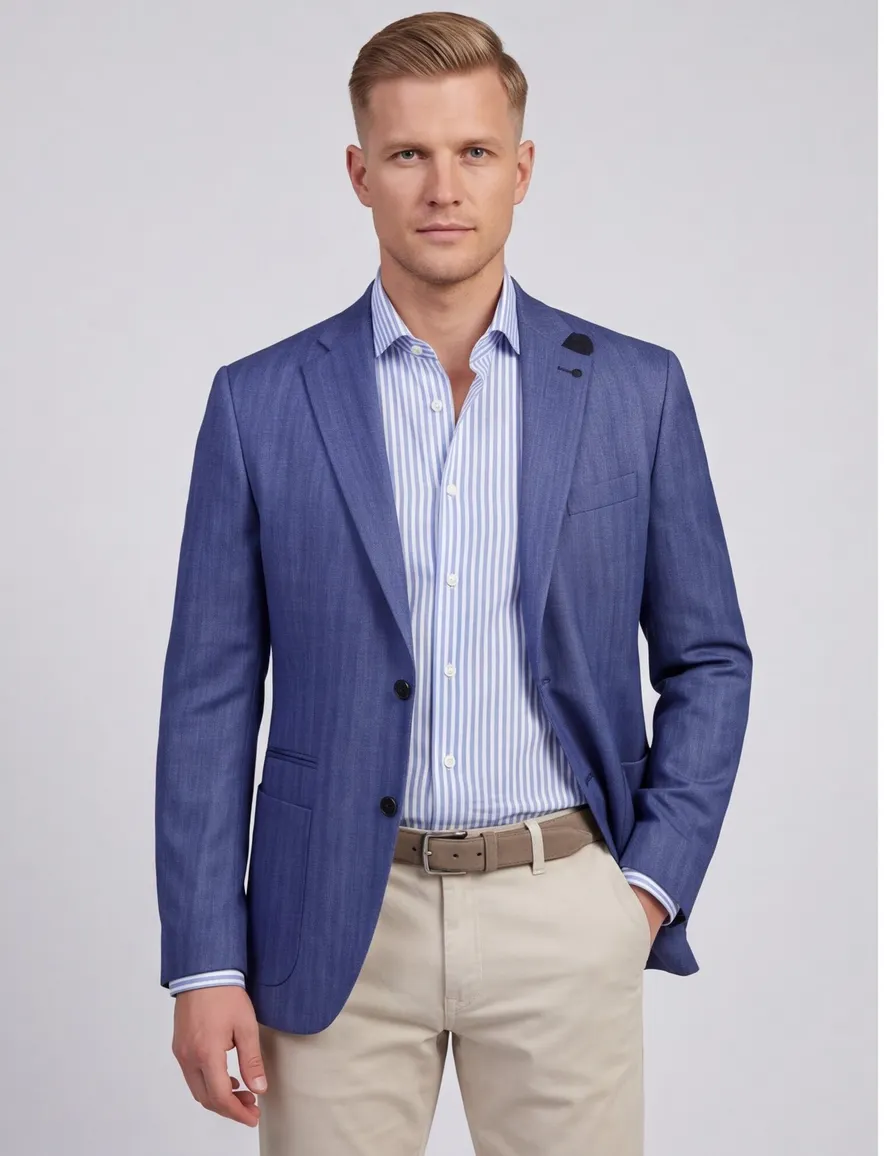 Roy Robson colbert blauw effen regular fit