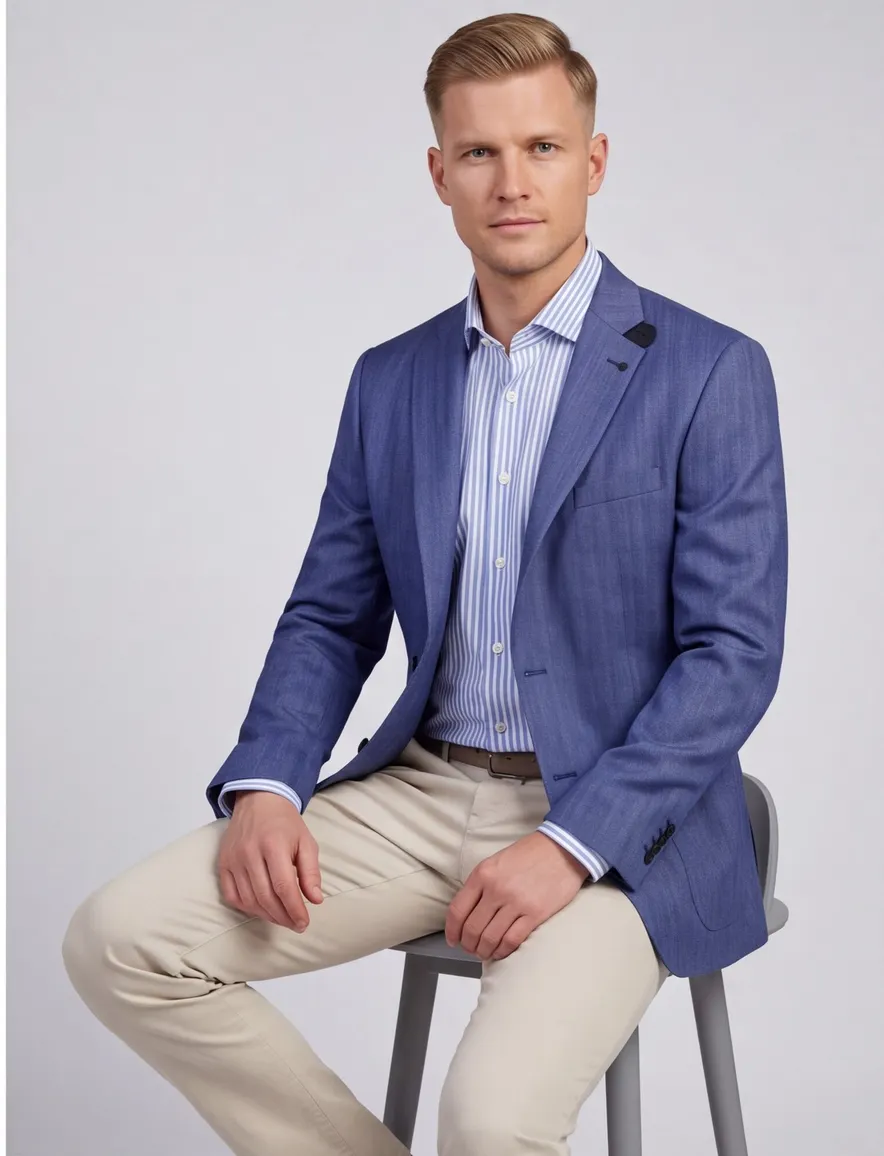 Roy Robson colbert blauw effen regular fit