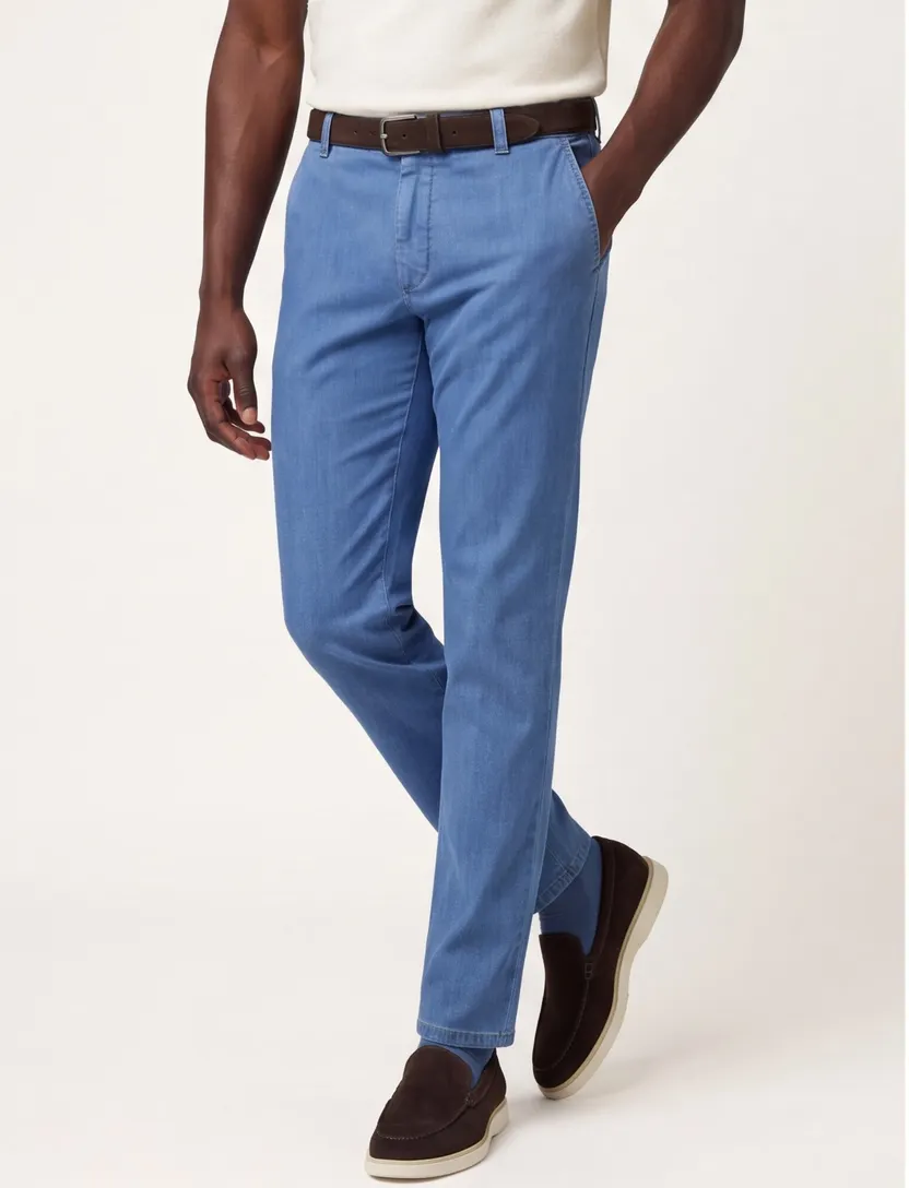 Meyer bonn pantalon effen blauw katoen normale fit