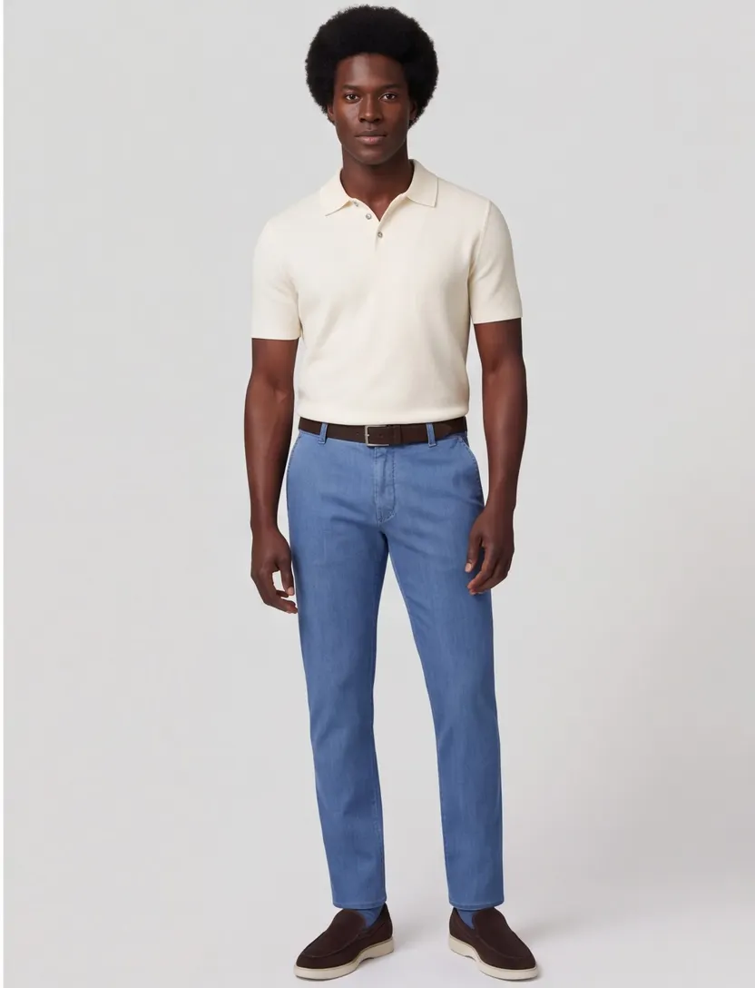 Meyer bonn pantalon effen blauw katoen normale fit