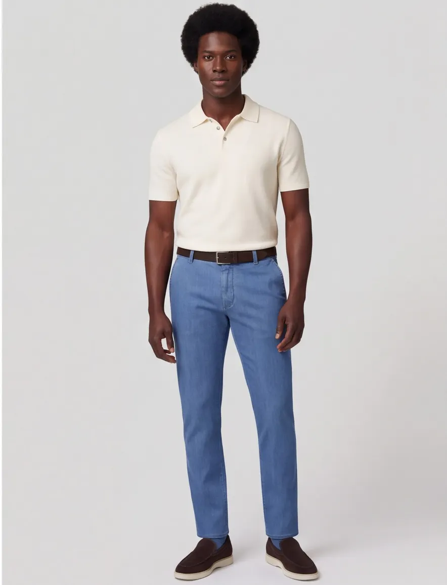 Meyer BONN pantalon effen blauw normale fit katoen