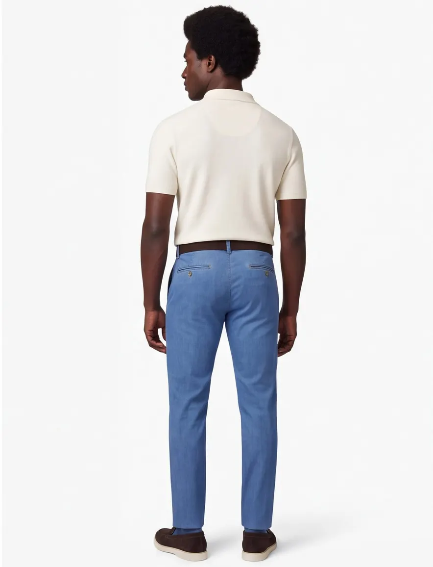 Meyer BONN pantalon effen blauw normale fit katoen