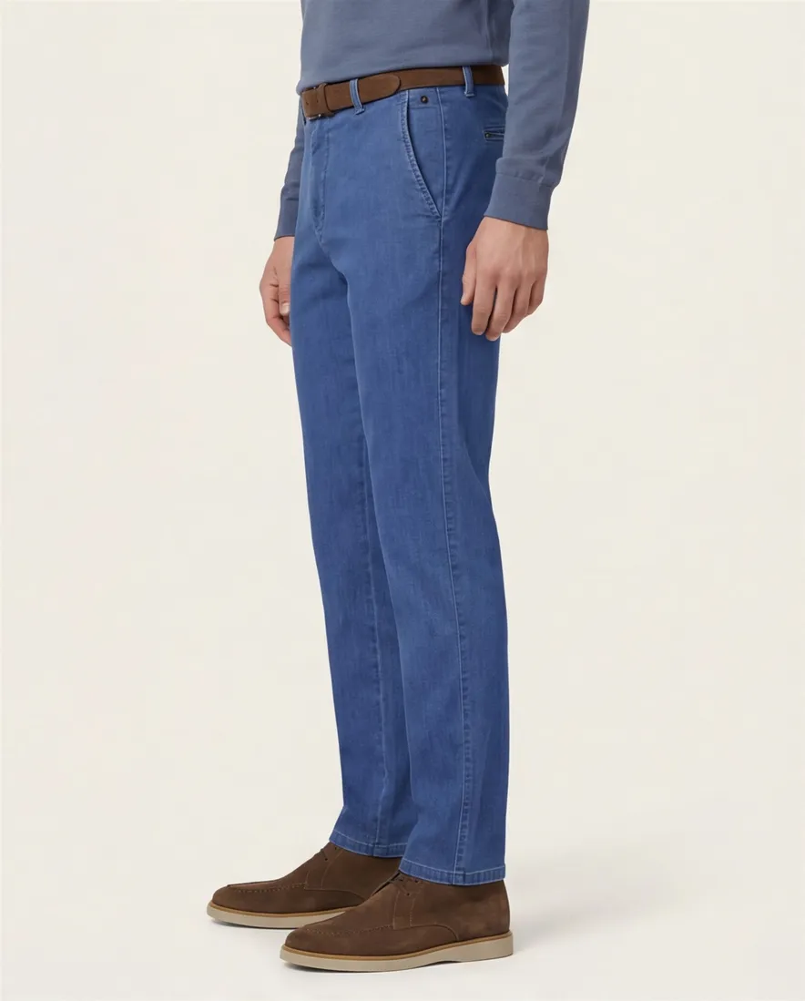Meyer bonn pantalon blauw demin effen normale fit