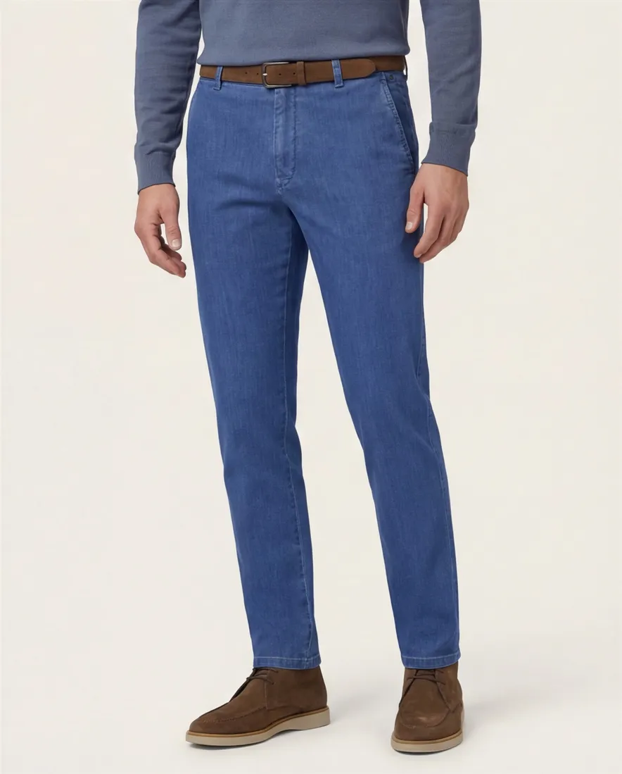 Meyer bonn pantalon blauw demin effen normale fit