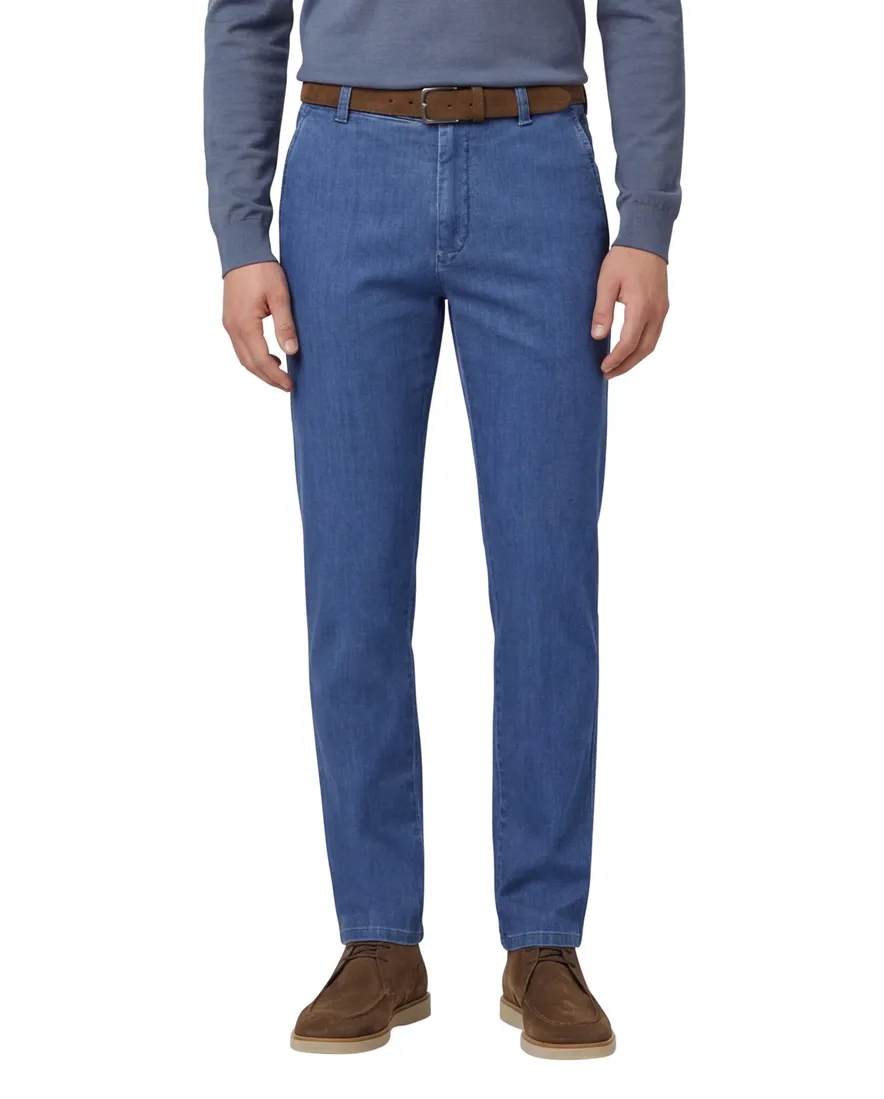 Meyer bonn pantalon blauw demin effen normale fit