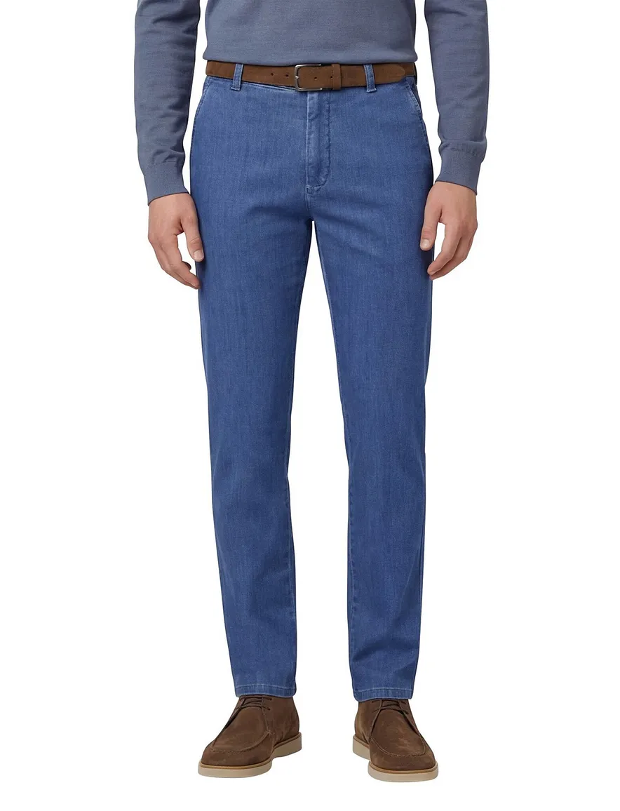 Meyer bonn pantalon blauw demin effen normale fit