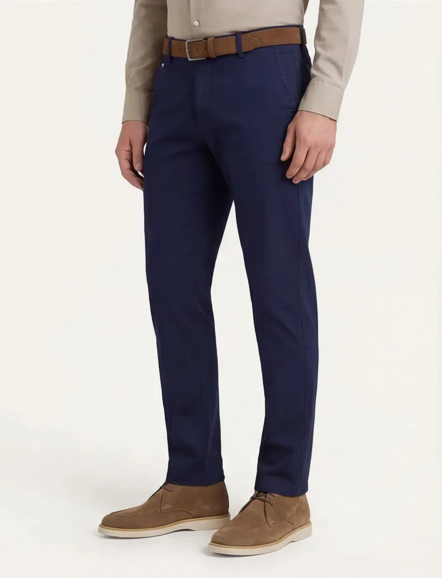 Meyer Pantalon flatfront Tokyo donkerblauw effen