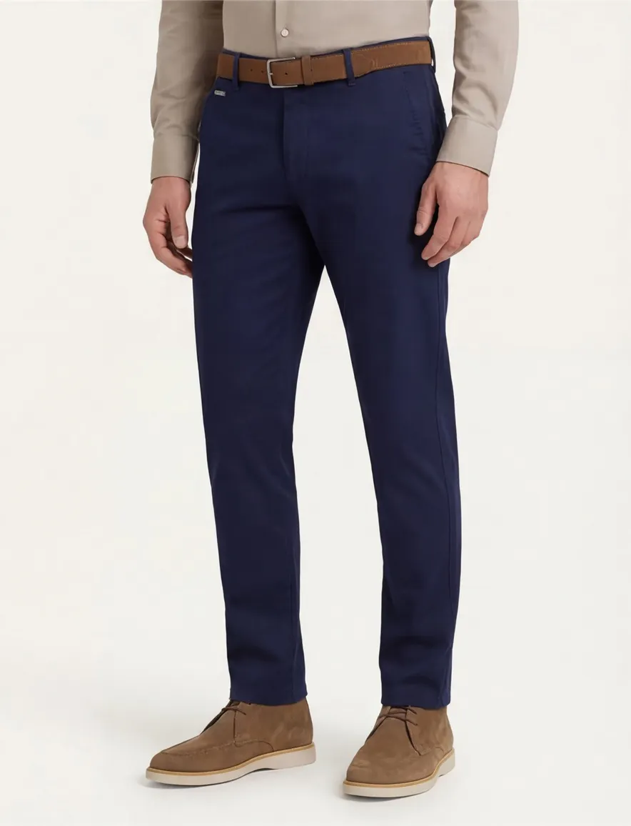 Meyer Pantalon flatfront Tokyo donkerblauw effen