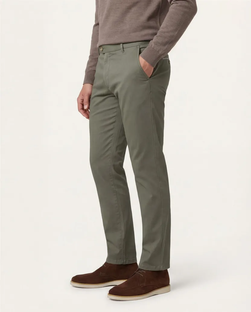 Meyer Pantalon katoen groen flatfront