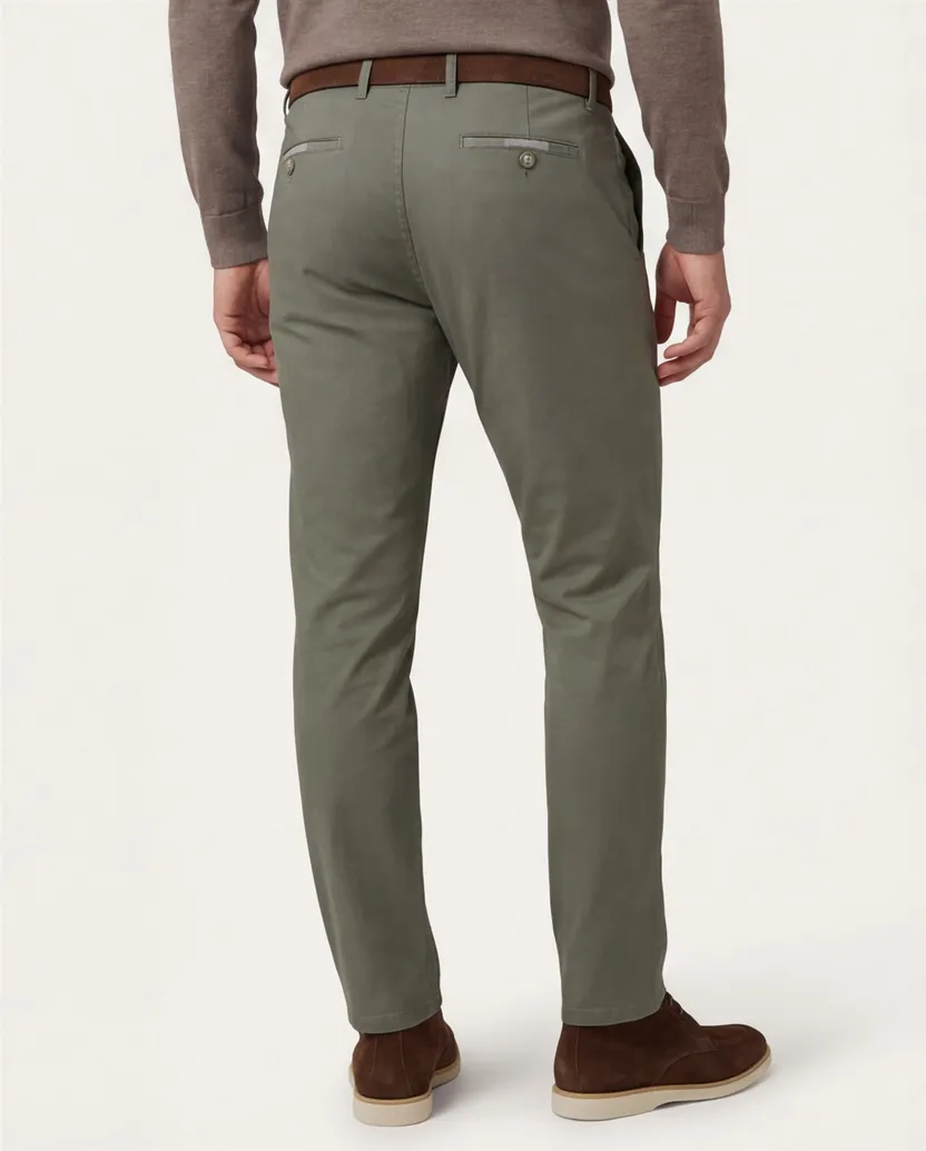 Meyer Pantalon katoen groen flatfront