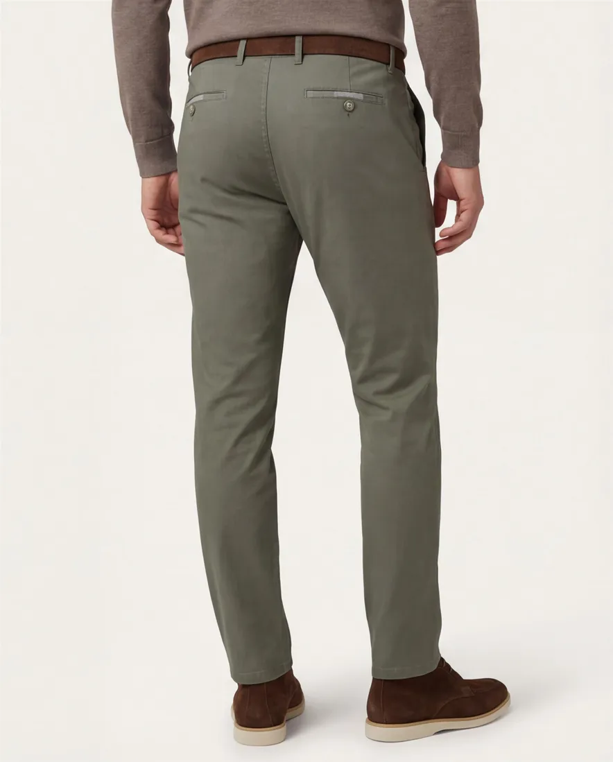 Meyer Pantalon katoen groen flatfront