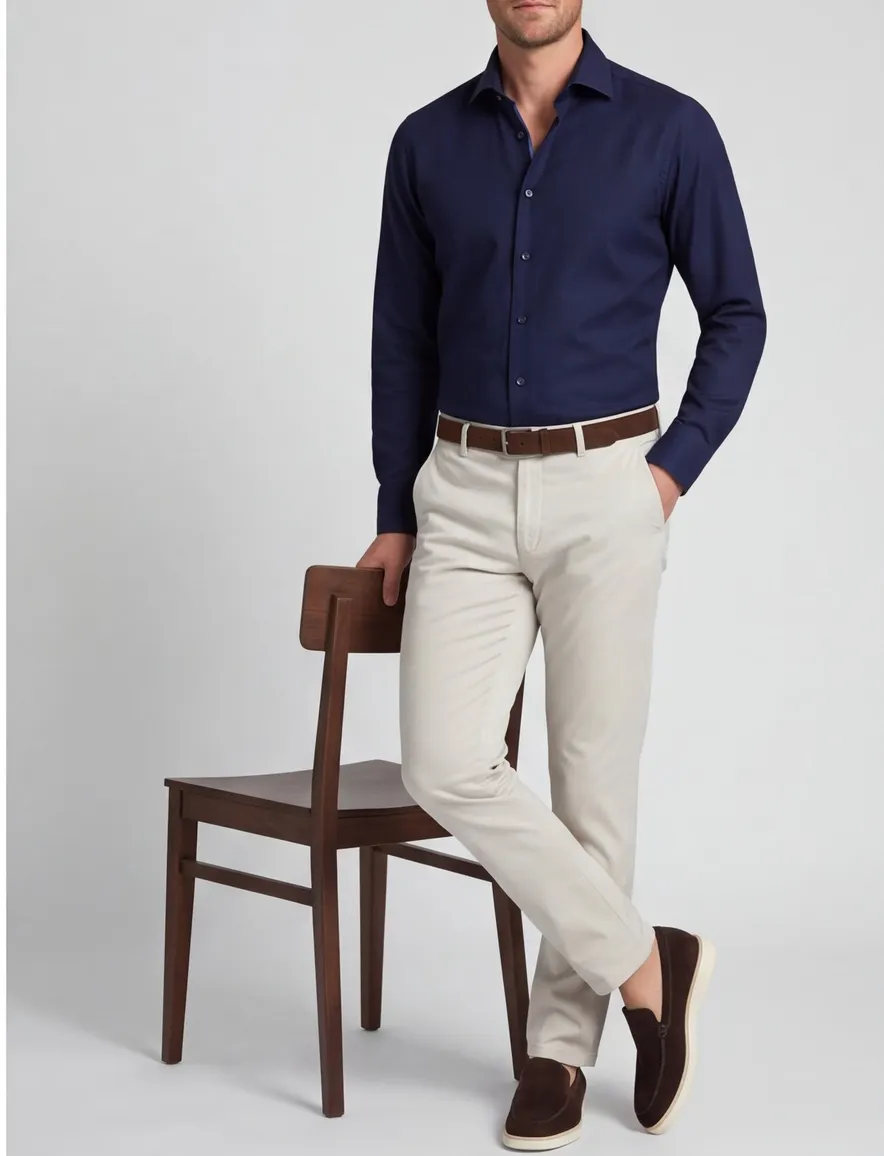 Meyer Pantalon katoen beige flatfront