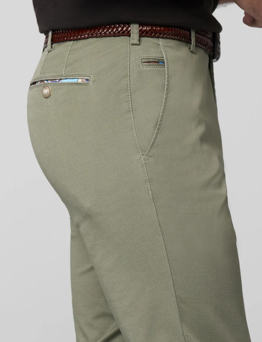 Meyer Pantalon katoen olijfgroen modern fit flatfront