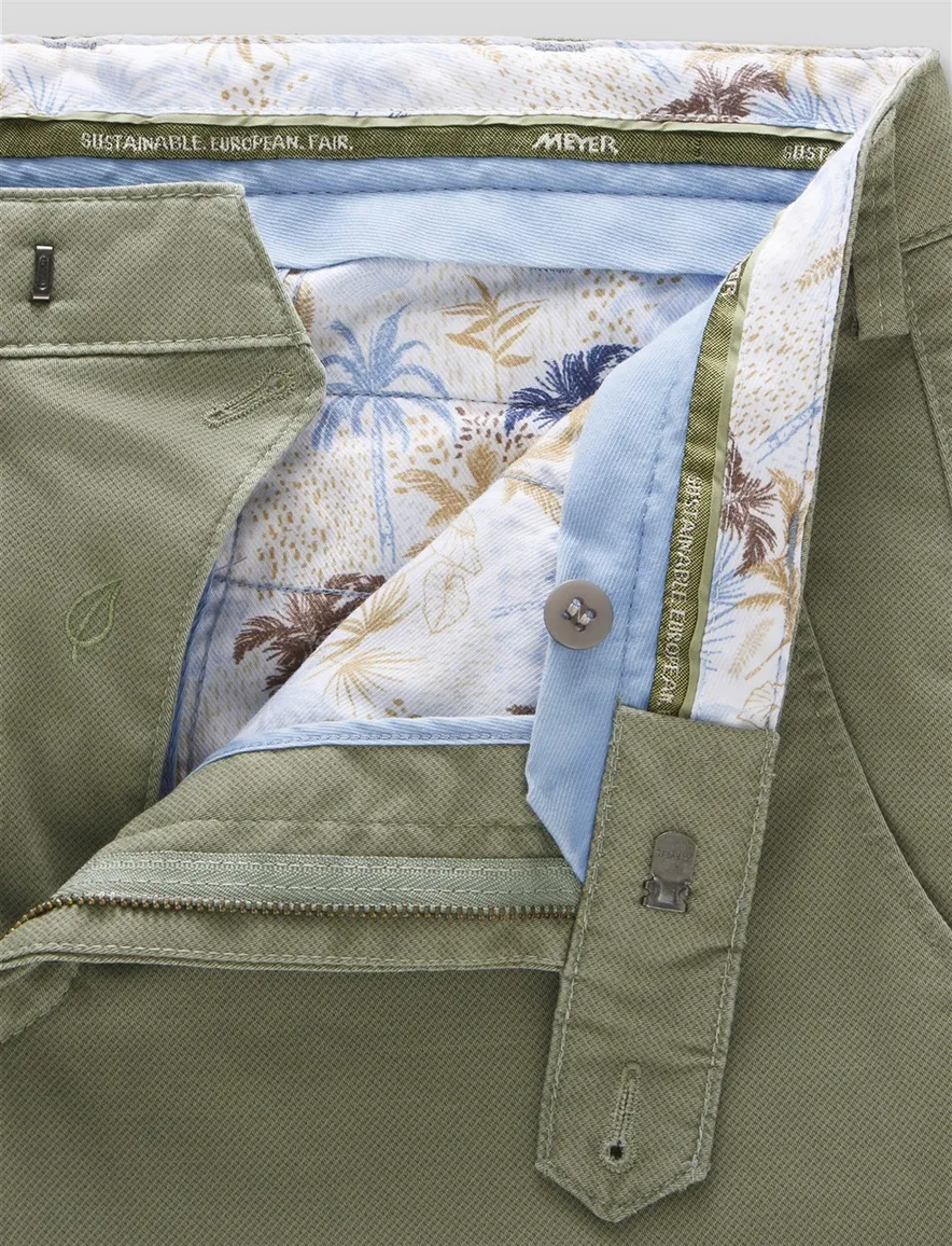 Meyer Pantalon katoen olijfgroen modern fit flatfront