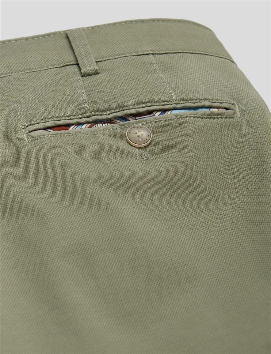 Meyer Pantalon katoen olijfgroen modern fit flatfront
