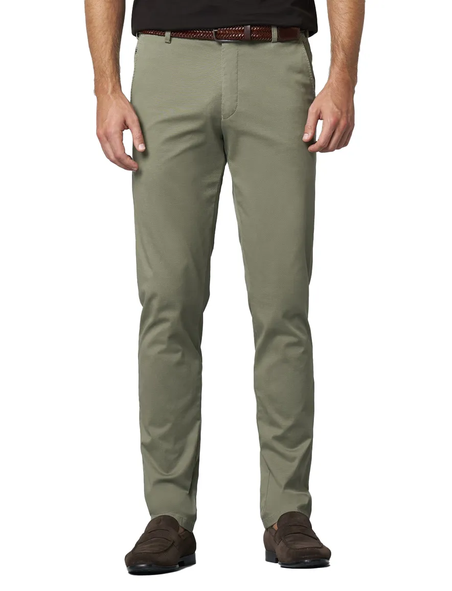 Meyer Pantalon katoen olijfgroen modern fit flatfront