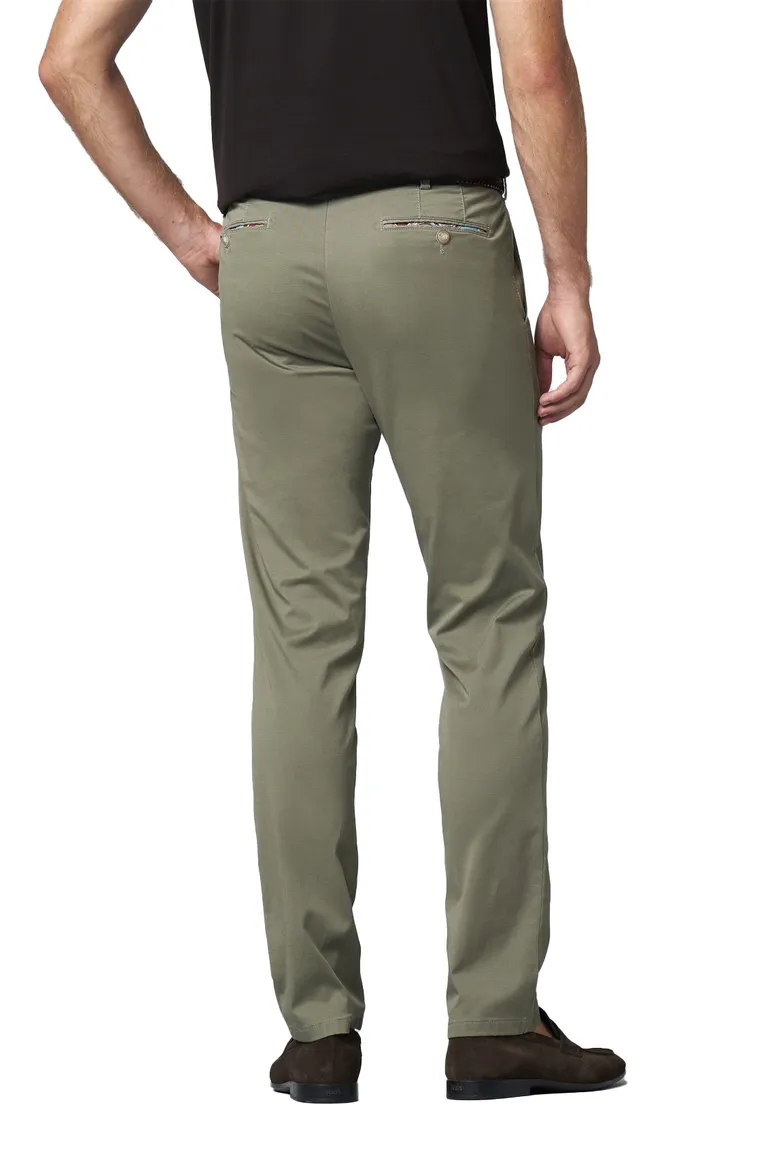 Meyer Pantalon katoen olijfgroen modern fit flatfront