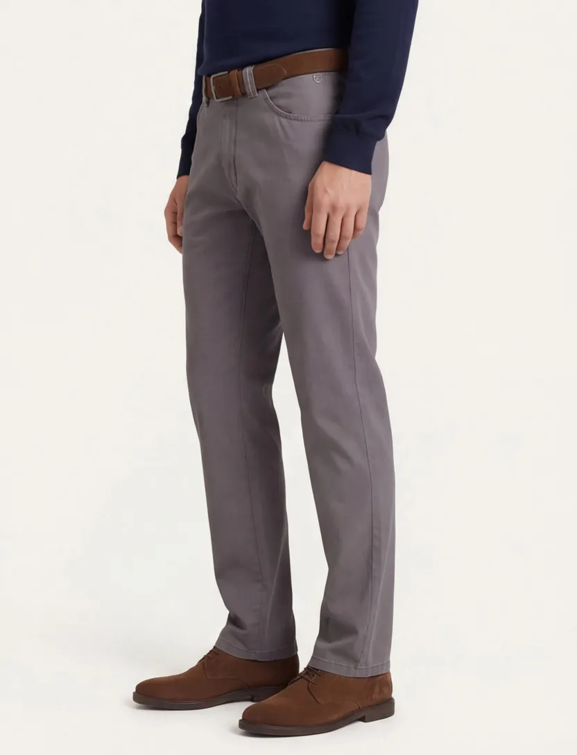 pantalon Meyer Dublin katoen effen grijs normale fit