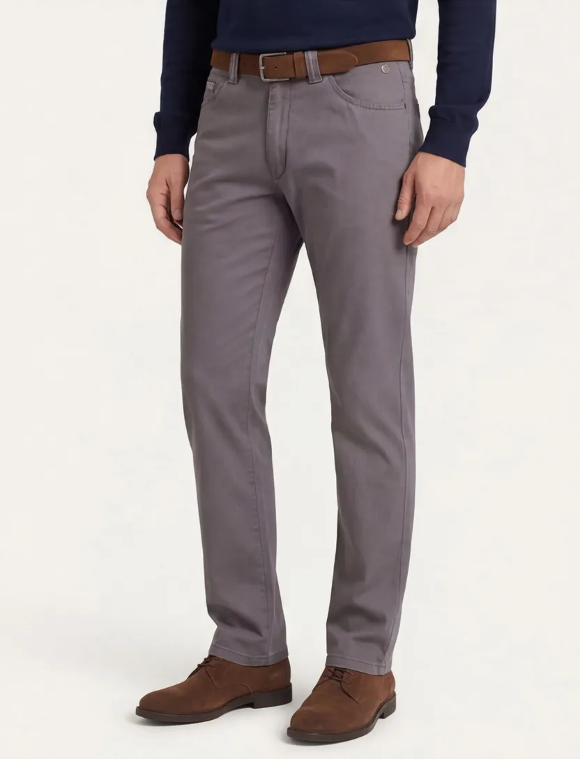 pantalon Meyer Dublin katoen effen grijs normale fit