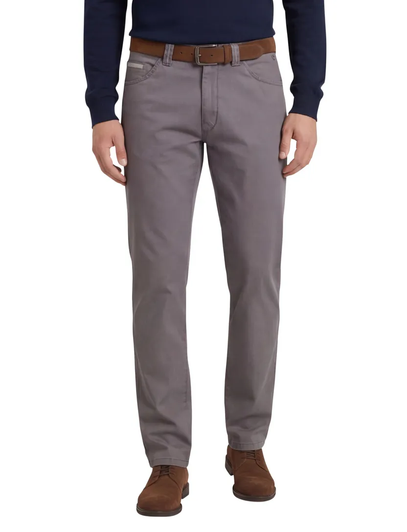 pantalon Meyer Dublin katoen effen grijs normale fit