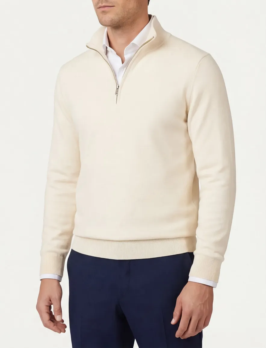 Profuomo luxe half zip trui off white