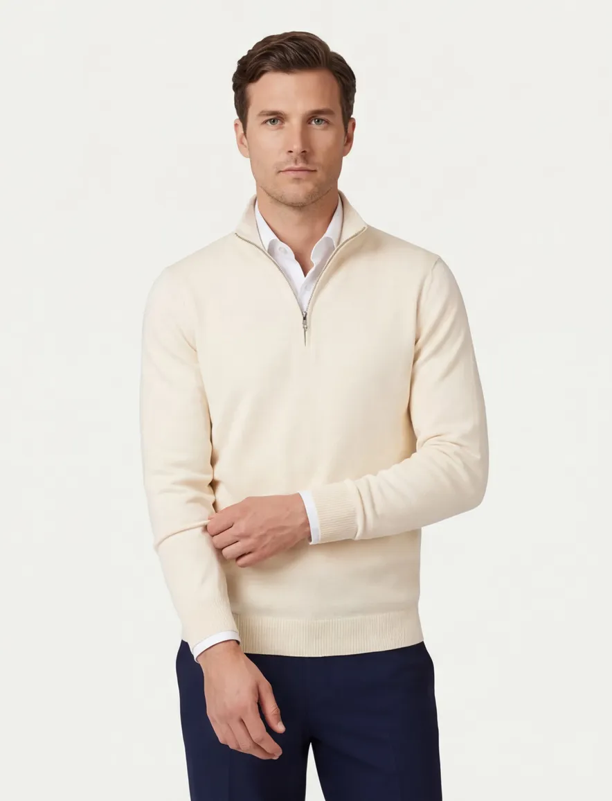 Profuomo luxe half zip trui off white