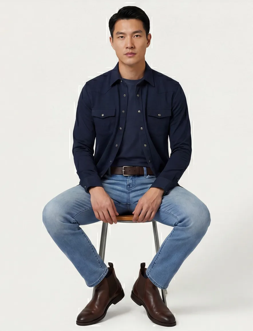 Profuomo western overshirt donkerblauw
