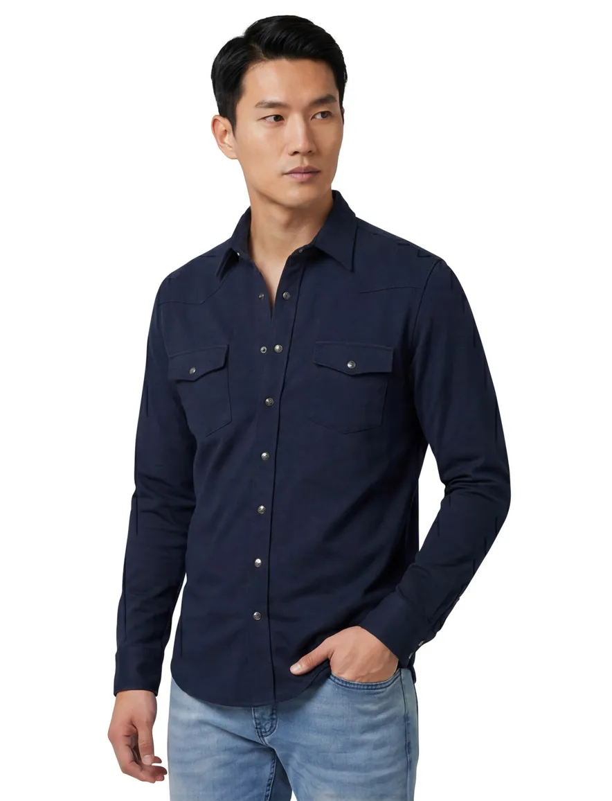 Profuomo western overshirt donkerblauw