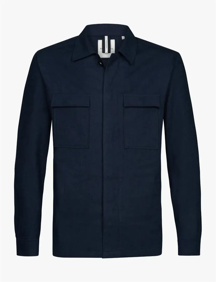 blauw Profuomo casual linnen overshirt