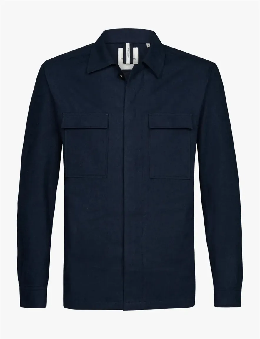 Profuomo casual linnen overshirt blauw