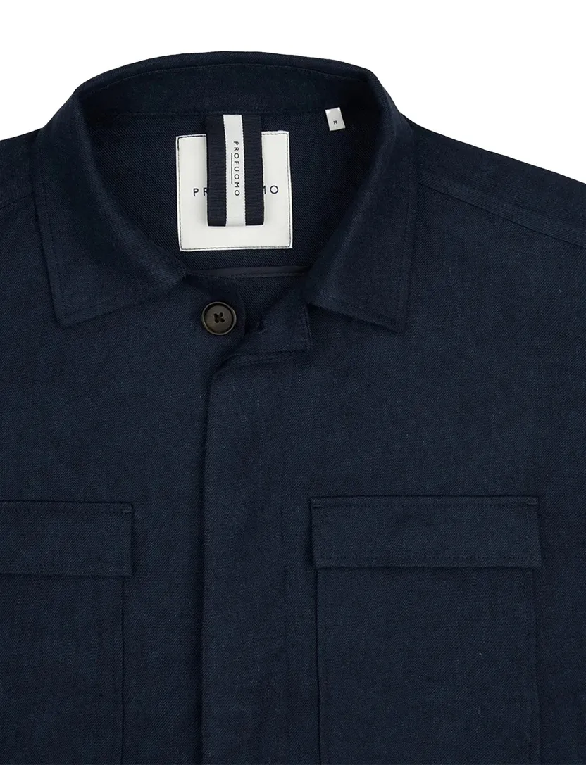 blauw Profuomo casual linnen overshirt