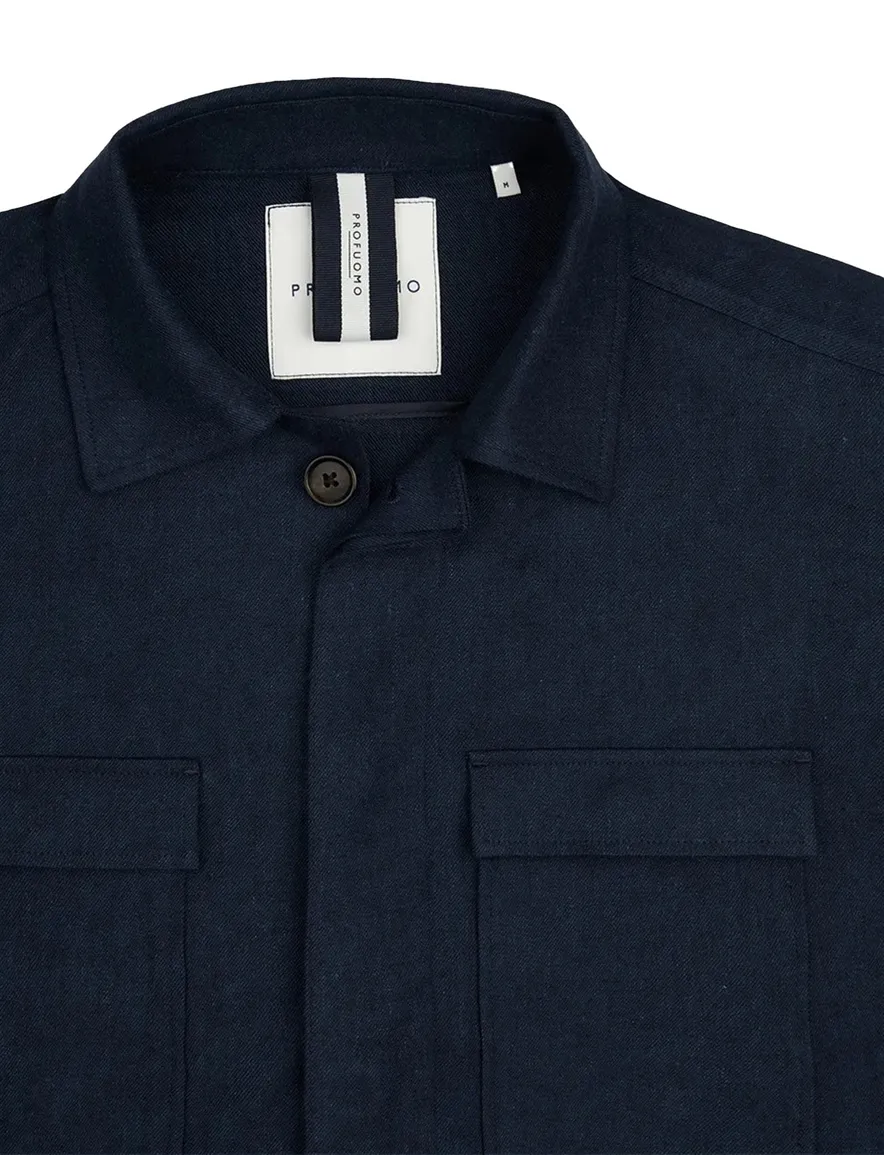 Profuomo casual linnen overshirt blauw