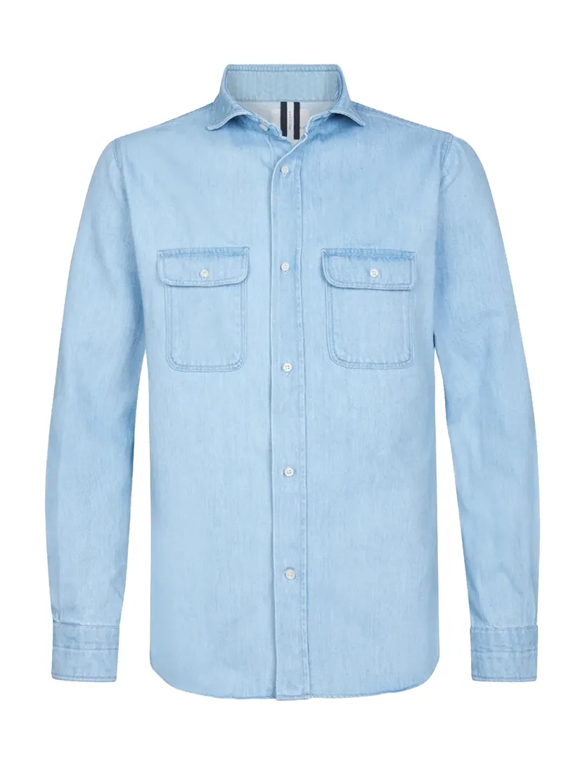 lichtblauw denim Profuomo casual overshirt